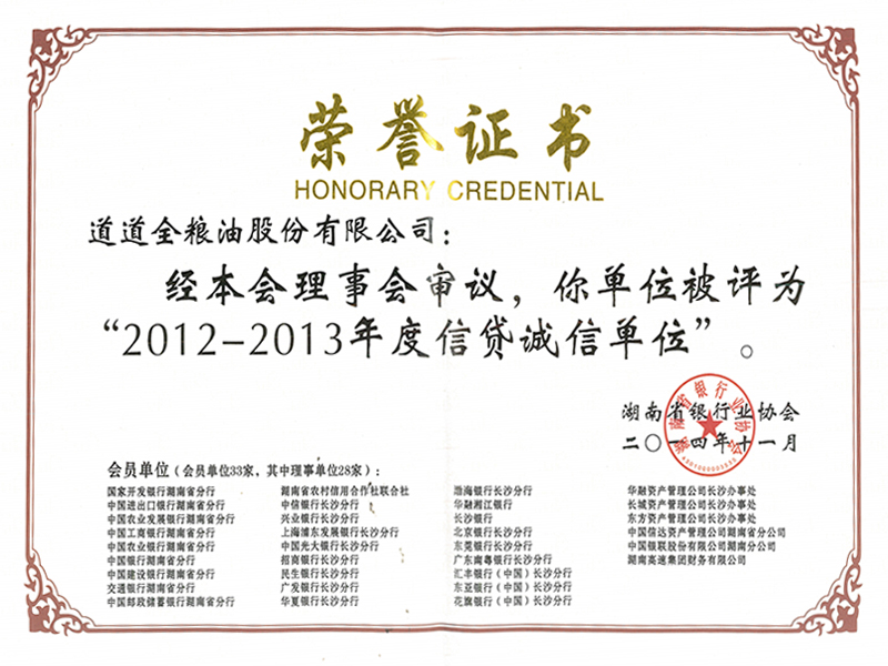 2012-2013年度信貸誠信單位