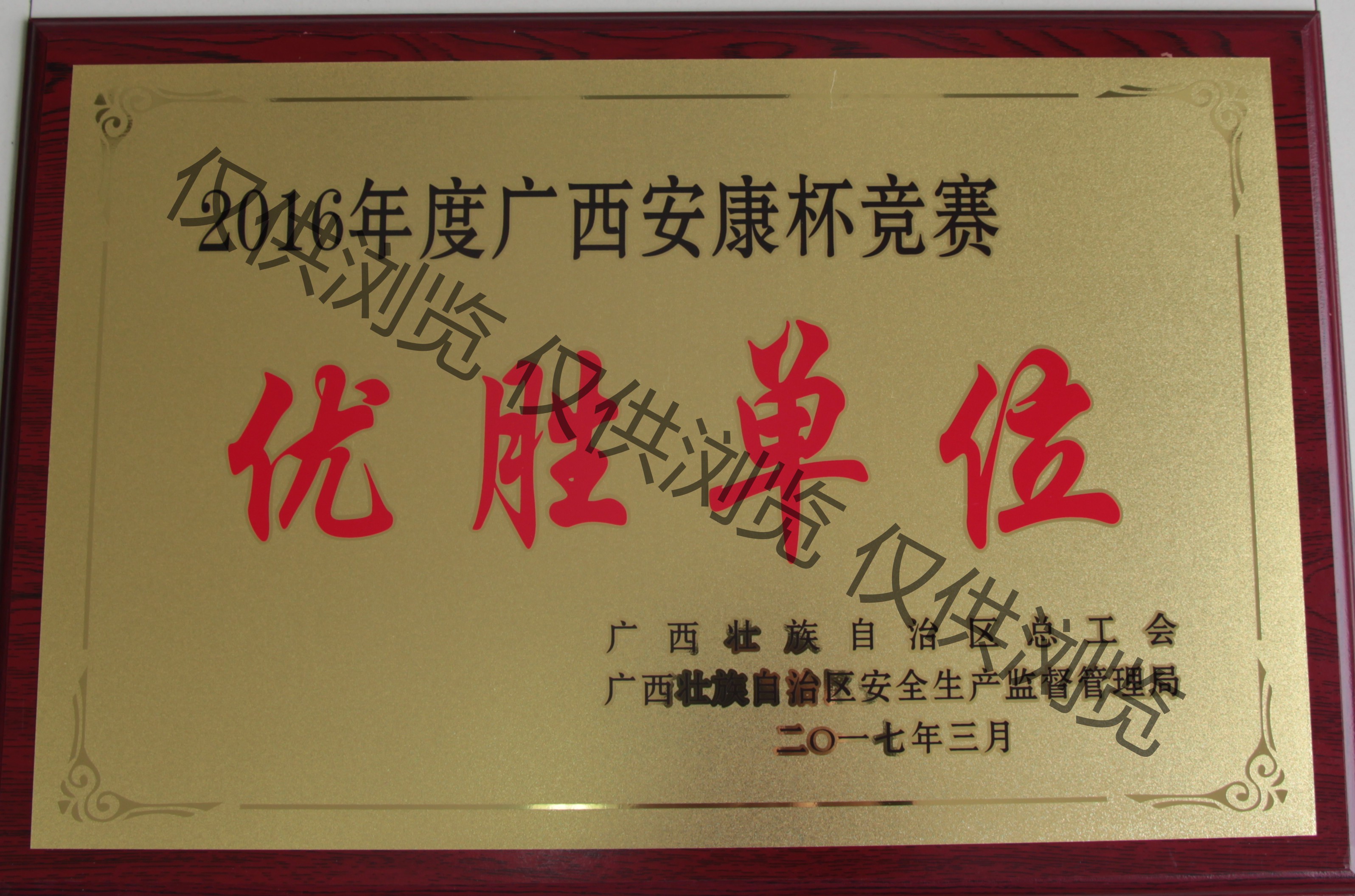 八桂獲2016年度廣西安康杯優勝單位牌匾